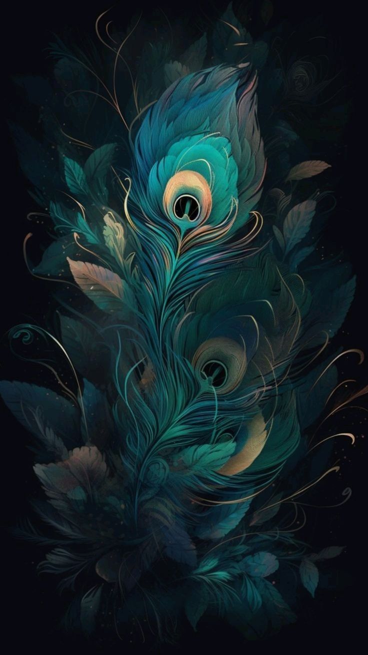 an artistically designed peacock feather on a black background