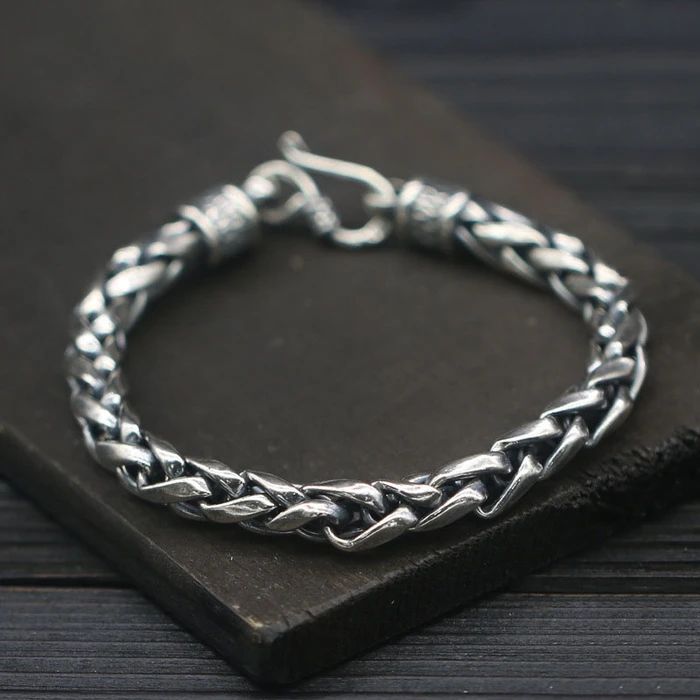 Classic Wheat Ear Chain 925 Silver Bracelet - Silver - Silver – GTHIC Silver Jewelry For Men, Bike Chain Bracelet, Mens Chain Bracelet, Ear Chain, Viking Ring, Bike Chain, 925 Silver Bracelet, Men's Bracelet, Sterling Silver Mens