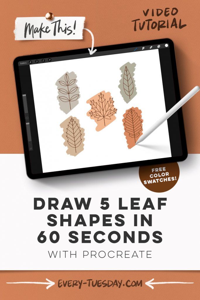 an ipad with the text draw 5 leaf shapes in 60 seconds with procreate