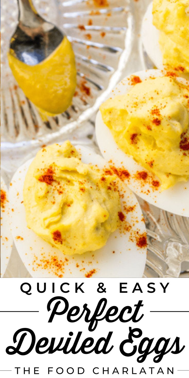 deviled eggs on a plate with the words quick and easy perfect deviled eggs