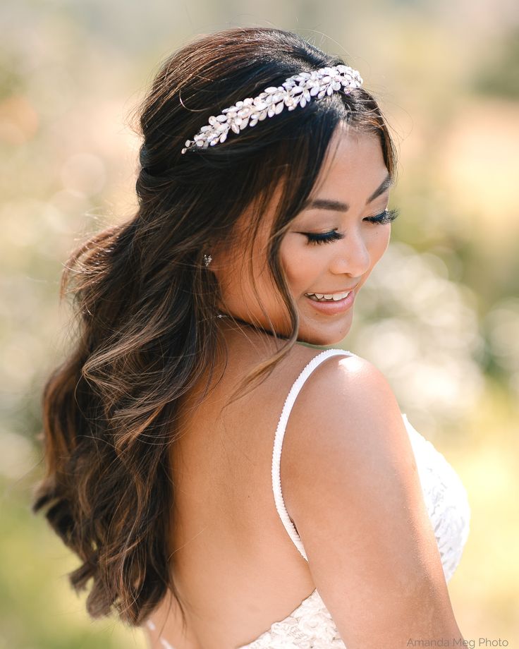 Opal Wedding Headband Half Up Half Down Wedding Hair With Pearl Headband, Silver Headband Hairstyles, Wedding Hair Down Tiara, Vegas Photos, Hairpiece Wedding, Bridal Hair Down, Wedding Hair Half, Bridal Hairpiece, Wedding Hair Headband