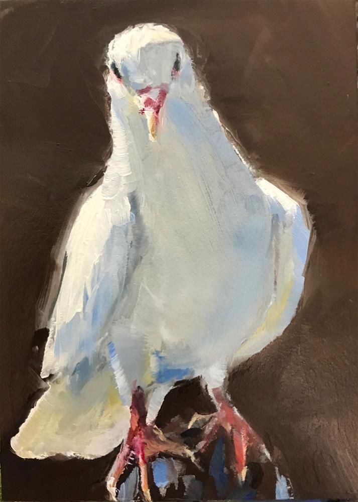 a painting of a white bird on a brown background