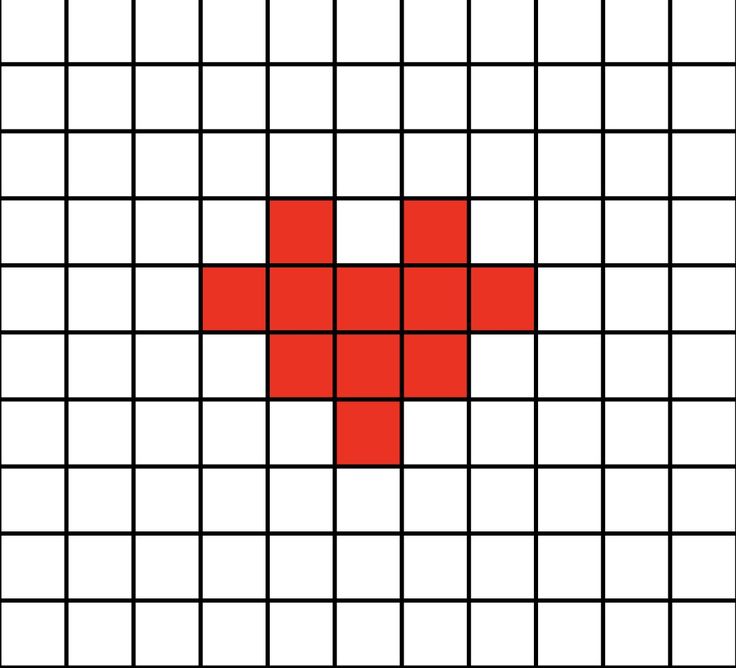 A small pixel art template of a red cartoon heart without the shading and outline.

This heart represents "gratitude, love, happiness, hope, or even flirtatiousness". Mini Pixel Art, Pixel Art Heart, Tiny Cross Stitch, Easy Pixel Art, Pixel Art Templates, Pixel Drawing, Diy Perler Bead Crafts, Pixel Crochet, Pix Art