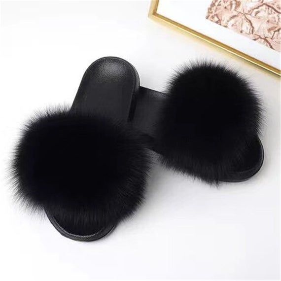 Fluffy Sliders, Casual Summer Flats, Fox Hair, Fox Home, Fur Heels, Fashion Shoes Sandals, Sweet Lady, Flat Slipper, Designer Slippers