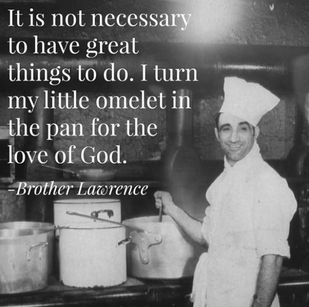 a black and white photo with a quote from the catholic genuleum saying it's not necessary to have great things to do i turn my little onelet in the pan for the love of god