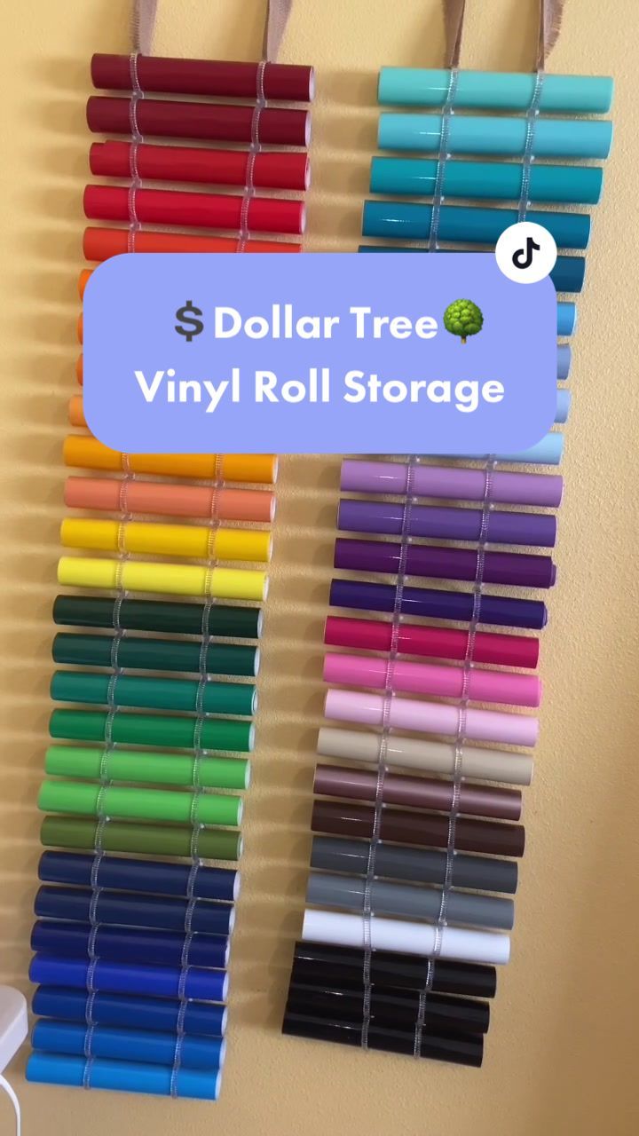 dollar tree vinyl roll storage hanging on the wall