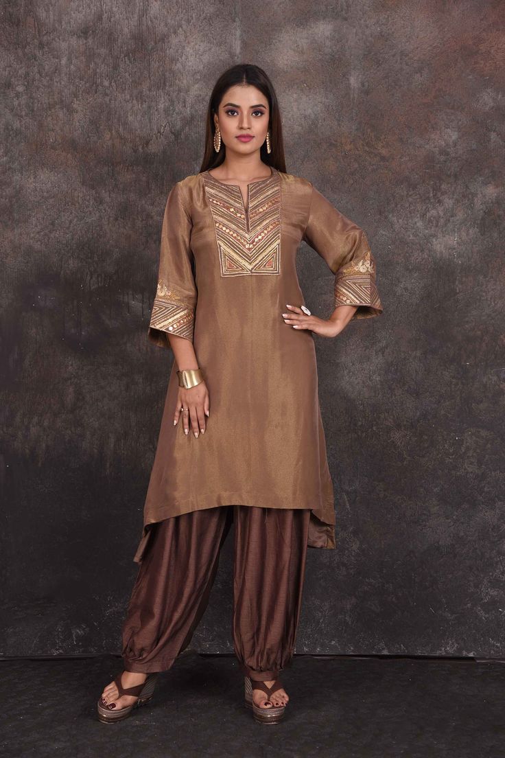 Shop stunning brown emrboidered salwar suit online in USA. Be the star of the occasion in this stylish designer lehengas, designer gowns, Indowestern dresses, Anarkali suits, sharara suits from Pure Elegance Indian fashion store in USA.-full view Suits Sharara, Indowestern Dresses, Embroidered Salwar, Sharara Suits, Designer Lehengas, Salwar Suits Online, Fashion Journals, Pure Elegance, Traditional Fabric