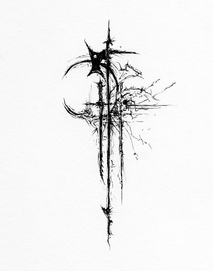 a black and white drawing of a cross