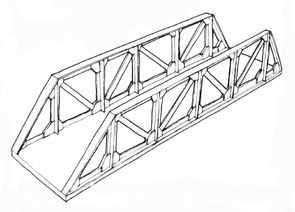 an architectural drawing of a three - way bridge with the top section cut out to look like it's going over water