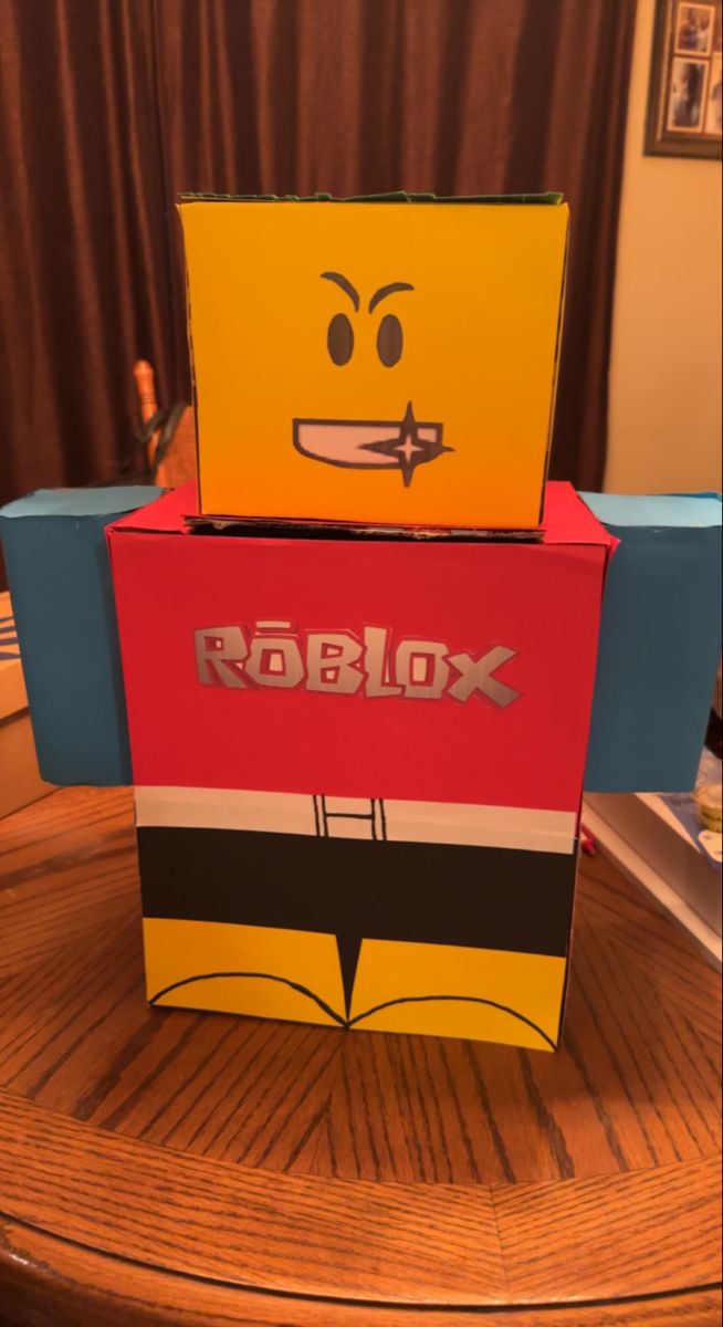 a box that has been made to look like a lego character