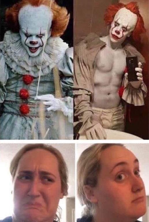 four different pictures of the same clown