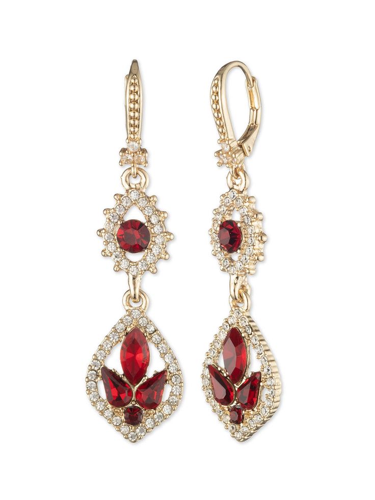 Poised Red Midi Drop Earring | Marchesa Ruby Earrings Indian, Red And Gold Earrings, Luxury Red Drop Earrings, Elegant Red Chandelier Earrings With Intricate Design, Luxury Red Traditional Chandelier Earrings, Luxury 14k Gold Red Earrings, Ornate Red Drop Earrings, Golf Jewelry, Gold Statement Jewelry