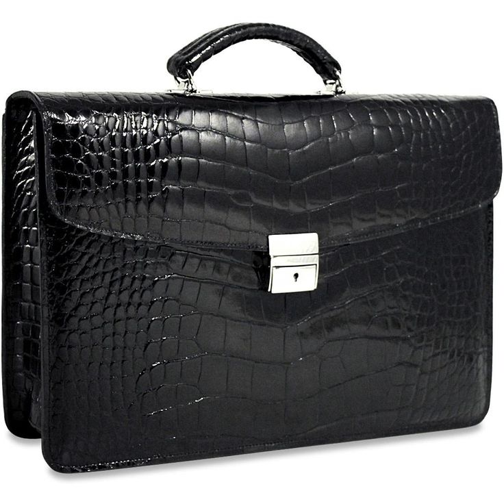 Jack Georges American Alligator Black Slim Flapover Briefcase #AL401 (Front Right Side) Leather Office Bags, Office Bags For Men, Leather Business Bag, American Alligator, Leather Briefcase Men, Italian Leather Bags, Office Bag, Briefcase For Men, Leather Laptop