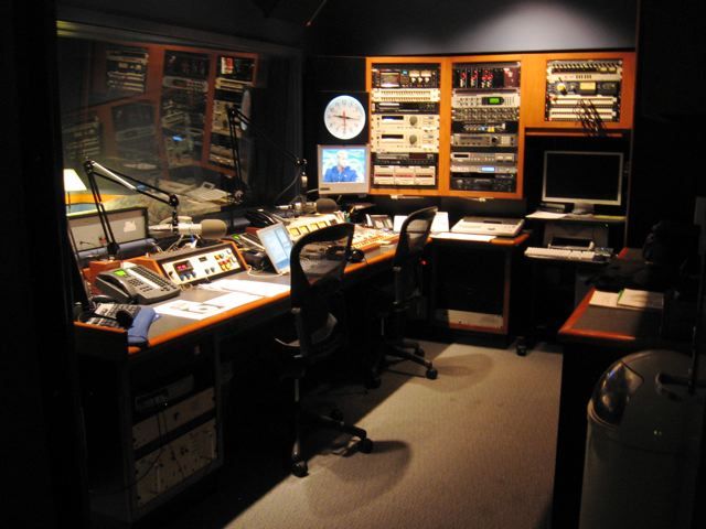 a radio station with lots of equipment in it