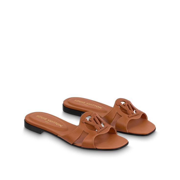 LOUIS VUITTON® - Lv Isola Flat Mule - Cognac Lv Isola Flat Mule, Prop Artwork, Louis Vuitton Official Website, Flat Mules, Design Shoes, Leather Denim, Shoe Boot Sandals, Louis Vuitton Official, Buckle Shoes