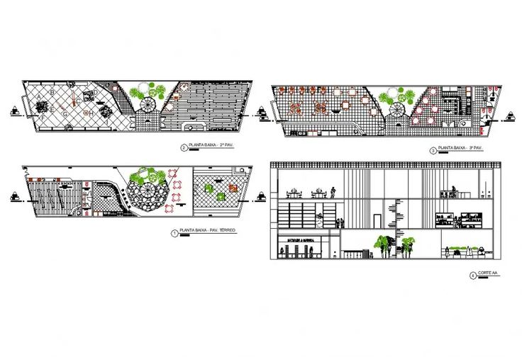 three diagrams showing the different sections of a building with plants growing out of it and on top