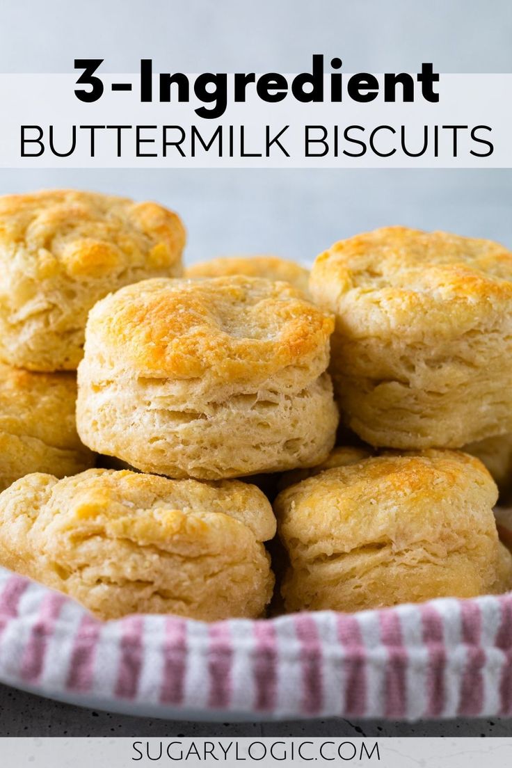 three ingredient biscuits in a pink and white bowl with the words, 3 ingredient biscuits