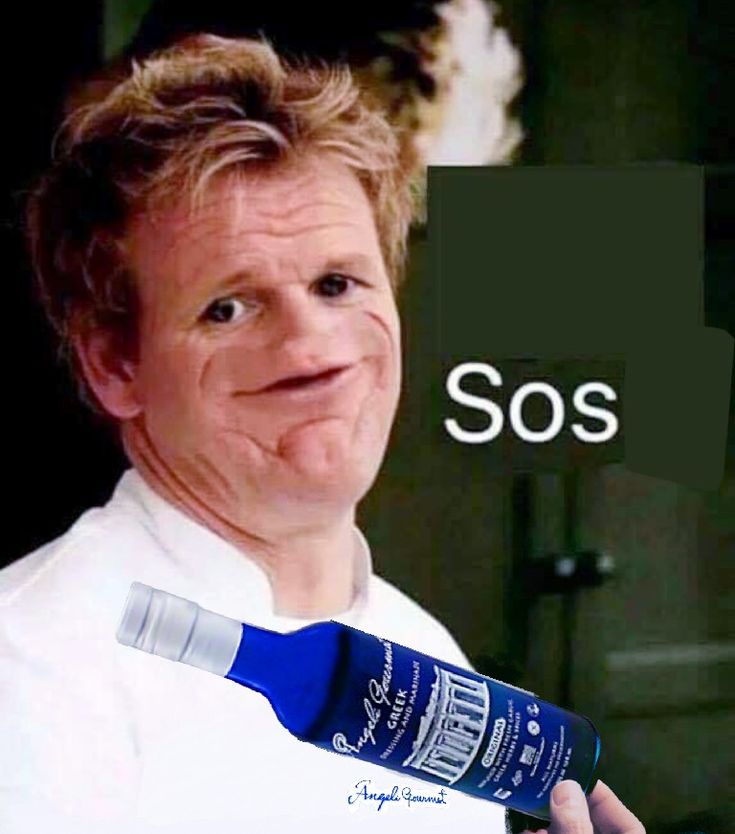 a man holding a bottle of water with the words sos in front of him