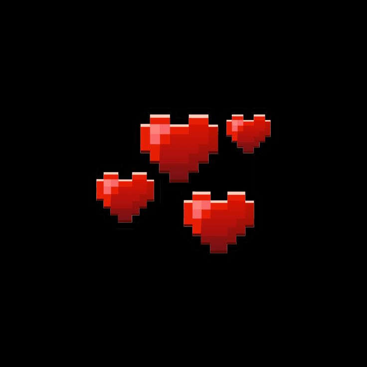 four red hearts on a black background