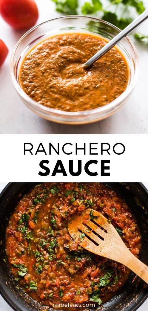 the recipe for ranchero sauce is in a skillet and ready to be eaten