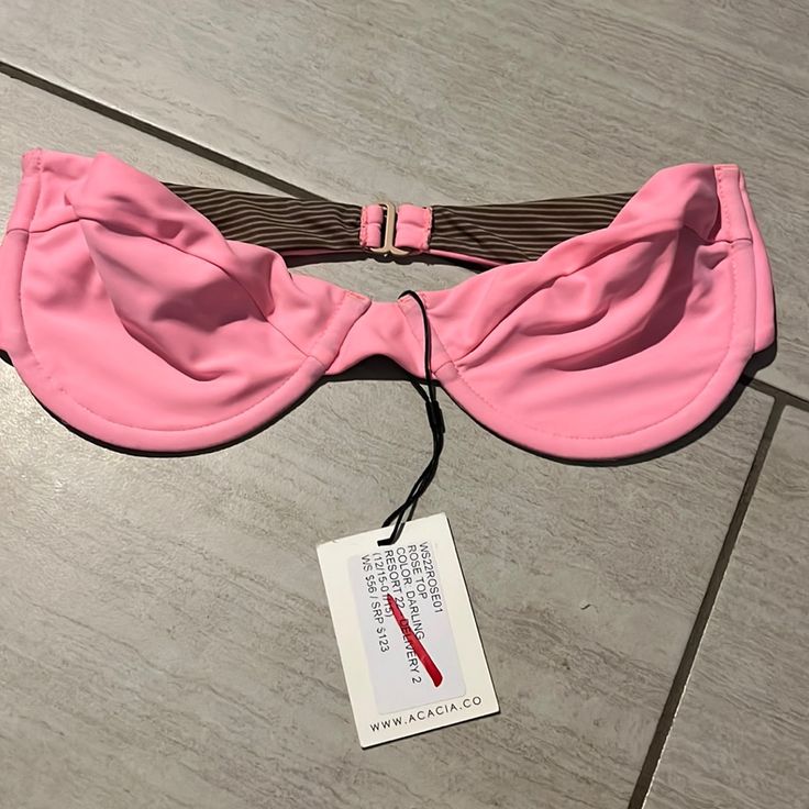 Acacia Swimwear Bikini Top. Size Small. Nwt Pink Bra Friendly Swimwear For Party, Pink Bandeau Swimwear With Padded Cups, Chic Pink Swimwear For Pool, Chic Pink Underwire Swimwear, Chic Pink Strapless Swimwear, Pink Padded Swimwear For Party, Pink Padded Cup Party Swimwear, Pink Party Swimwear With Padded Cups, Pink Bandeau Swimwear With Built-in Bra