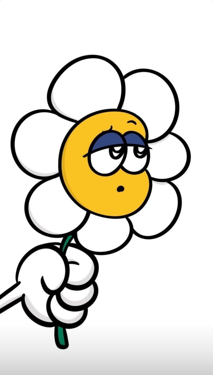 a cartoon character holding a flower in one hand and pointing at it with the other