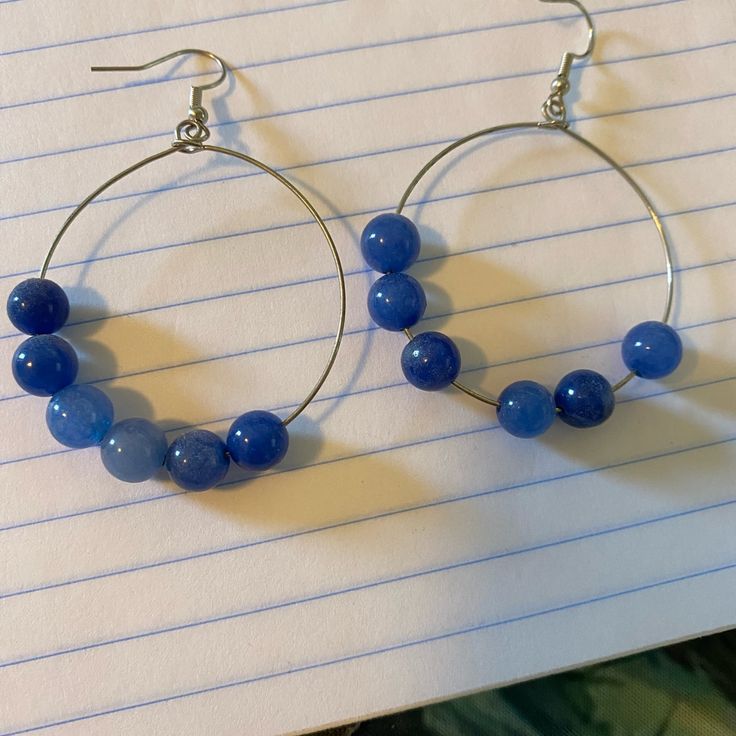 Nwot. Never Worn. Bundle For More Savings! Blue Hoop Earrings With Ear Wire, Handmade Blue Round Hoop Earrings, Elegant Handmade Blue Hoop Earrings, Blue Wire Wrapped Dangle Earrings, Blue Hypoallergenic Hoop Earrings, Blue Wire Wrapped Round Beaded Earrings, Handmade Blue Dangle Hoop Earrings, Blue Round Wire Wrapped Beaded Earrings, Blue Wire Wrapped Beaded Earrings