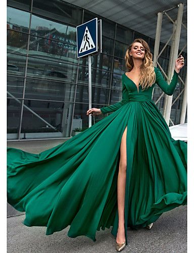 A-Line Empire Minimalist Holiday Formal Evening Dress V Neck Long Sleeve Floor Length Chiffon with Split Front 2020 Burgundy Homecoming Dress, Ombre Prom Dresses, Formal Ball Gown, Dress With Split, Long Sleeve Prom, Two Piece Homecoming Dress, Burgundy Prom Dress, Backless Prom Dresses, Plus Size Prom Dresses