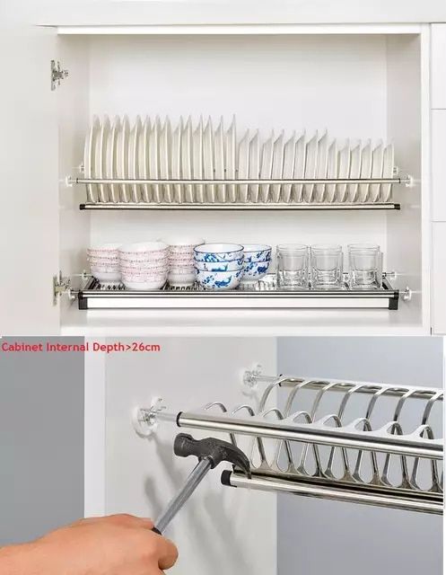 two pictures showing the different parts of a dish rack and how to use it for dishes