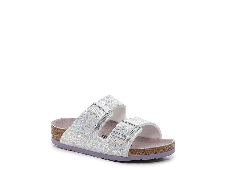 Adjustable Slippers With Buckle Closure For Spring, Adjustable Buckle Closure Slippers For Spring, Adjustable Spring Slippers With Buckle Closure, Casual Silver Flat Heel Sandals, Silver Flat Sandals For Spring, Silver Closed Toe Casual Sandals, Casual Silver Round Toe Sandals, Silver Cushioned Slip-on Sandals, Silver Sandals With Textured Footbed For Summer