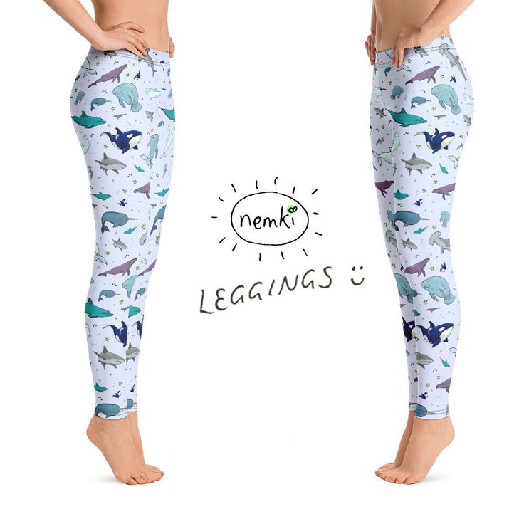 Ocean leggings for women. Make an ocean lover smile :) Illustrated leggings with an original Nemki illustration of ocean creatures. Shiny, durable and comfortable. Designed by me, 100% cut, sewn and printed in the USA.  82% polyester, 18% spandex microfiber yarn, which is smooth and comfortable with an elastic waistband. Four-way stretch, which means fabric stretches and recovers both on the cross and lengthwise grains.  Show your love of the sea to the world with these leggings! :) Please double check the measurements and anything else you need as this will be made-to-order especially for you and so can only be returned or refunded if it is faulty :) * ABOUT ME * I create all the designs you see here at Nemki by myself. I draw patterns by hand, colour them in on the computer and then make Casual Stretch Leggings For Beach, Casual Fitted Leggings For The Beach, Womens Leggings, Leggings For Women, Ocean Lover, Ocean Creatures, The Cross, Spandex Fabric, Stretchy Material