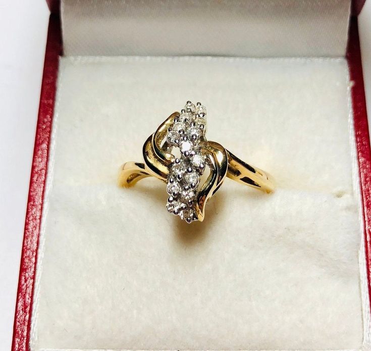 Absolutely Stunning Vintage 14k Yellow Gold Natural Diamond Ring Diamonds: 0.15CT Color: G Clarity: SI2 Total ring weight: 3.3GR 14K Yellow Gold Ring sizing available Free of Charge For more information regarding this item feel free to reach me so I can accommodate your needs. Thank you Cluster 14k Gold Diamond Ring For Anniversary, 14k Gold Cluster Diamond Ring For Anniversary, Yellow Gold Diamond Cluster Ring For Anniversary, Yellow Gold Cluster Diamond Ring For Anniversary, Anniversary Yellow Gold Cluster Diamond Ring, Fine Jewelry Yellow Gold Cluster Diamond Ring, Diamond White Bypass Ring For Formal Occasions, Formal Diamond White Bypass Ring In Fine Jewelry Style, Yellow Gold Cluster Ring With Diamond Cut