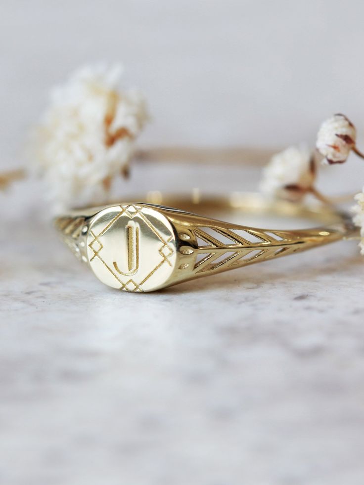 Highly inspired by ART DEO architecture. This delicate signet ring will upgrade the level of your daily wear jewelry. Material: 14K Solid Gold Classic 14k Gold Stackable Rings With Initials, Timeless Signet Ring As Gift, Timeless Signet Ring As Gift With Classic Design, Luxury 14k Stamped Signet Ring With Round Band, Timeless Signet Ring For Gift With Classic Design, Timeless Classic Design Signet Ring Gift, Elegant Signet Ring With Classic Design, 14k Gold Signet Ring With Classic Design For Anniversary, Timeless 14k Gold Signet Ring For Promise