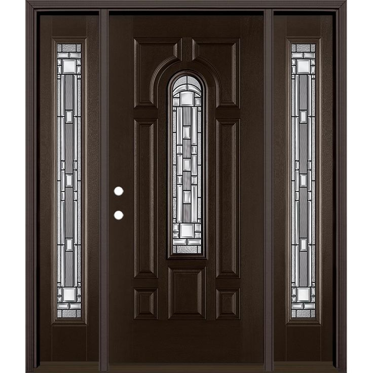 Masonite high-performance fiberglass doors feature distinct panel profiles that rival the detail of a real wood door but will not rust or dent. The intricate lines of the Naples glass add geometric beauty and visual interest to any entrance. When paired together, this captivating door and glass combination invite more light into the home while making an instant first impression. Masonite Naples 64-in x 80-in x 4-9/16-in Fiberglass Center arch lite Right-hand inswing Walnut Stained Prehung Single Fireplace Tv Accent Wall, Single Front Door With Sidelights, Entry Doors With Sidelights, Tv Accent Wall, Doors With Sidelights, Front Door With Sidelights, Masonite Doors, Single Front Door, Door Sidelights