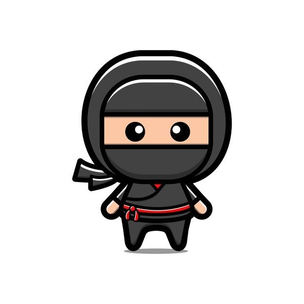 a cartoon character wearing a ninja outfit and holding a knife in one hand, with the other