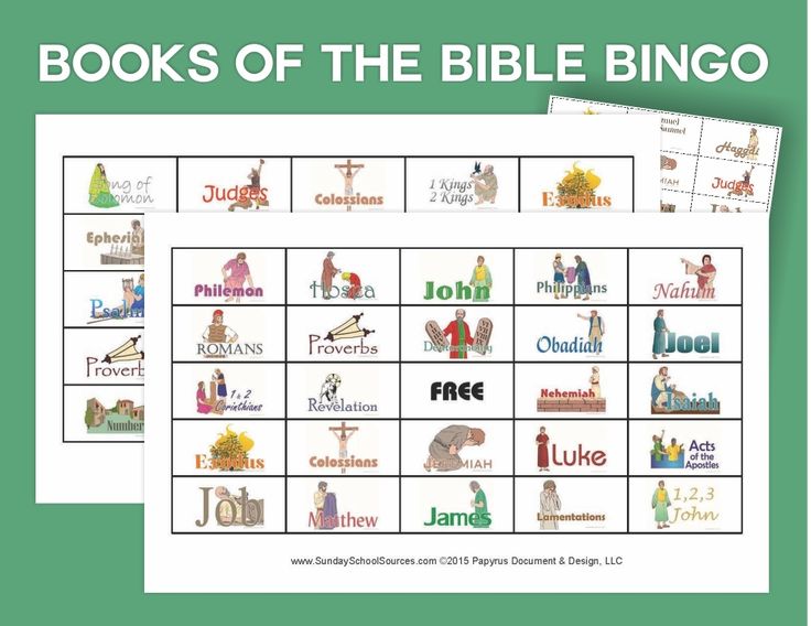 the book of the bible bingo game is shown with pictures of people and animals on it