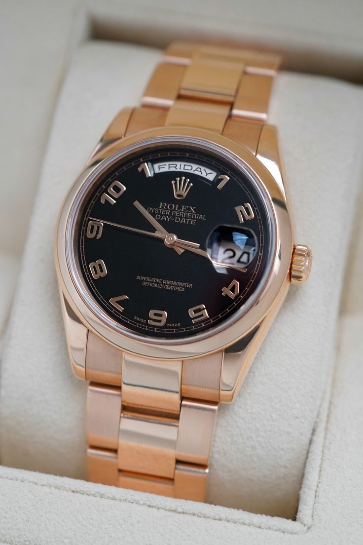 Recently got in this Rolex Day Date 36mm #118205 (2001) model in rose gold - Contact us at Watchfinder Canada for inquiries Rolex Day Date, Rolex, Contact Us, Rose Gold, Gold