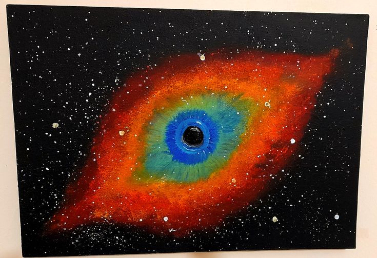 a painting of an eyeball in the middle of space with stars and dust around it