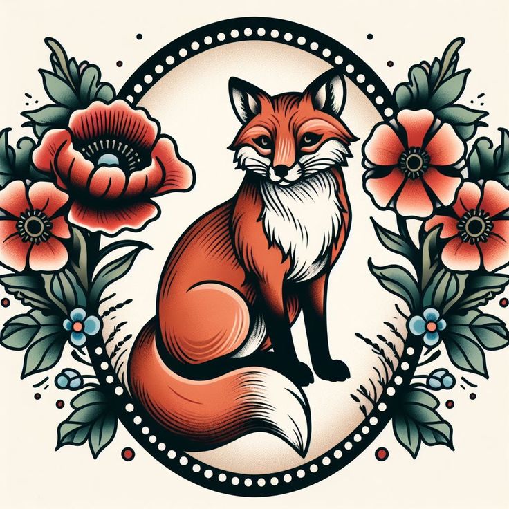 an image of a fox surrounded by flowers