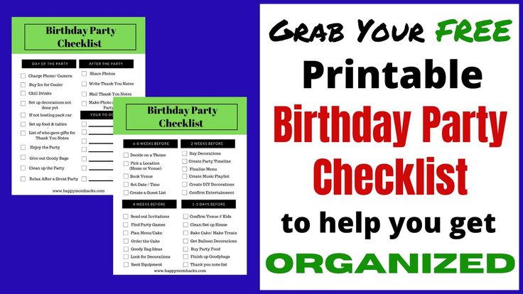 two birthday party checklist with the text grab your free printable birthday party checklist to help you get organized