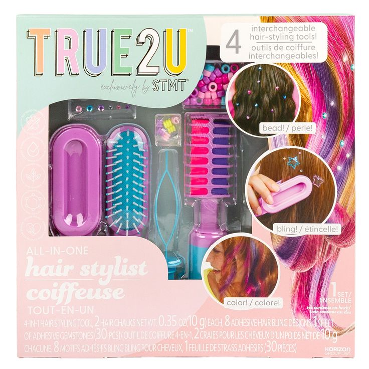 Buy the STMT™ True2U™ All-In-One Hair Stylist at Michaels. Love is in the hair! The STMT True2U All-in-One Hair Stylist has all the goodies you need to slay the hair game. Love is in the hair! The STMT True2U All-in-One Hair Stylist has all the goodies you need to slay the hair game. It's packed with over 100 hair styling pieces and a 4-in-1 hair styler! Experience the power of the innovative styling tool with interchangeable parts — brush your hair, rock vibrant hair chalk colors, bling it up w Love Is In The Hair, Vibrant Hair, Bling Design, Hair Chalk, Hair Styler, Activity Kits, One Hair, Water Design, Hair Beads