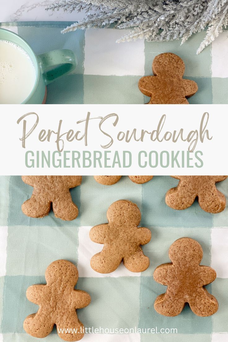 gingerbread cookies are arranged on a checkered tablecloth