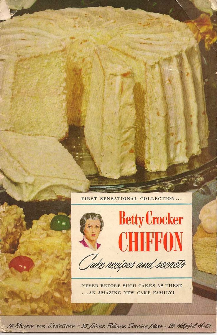 an advertisement for betty crocker's chiffon cake