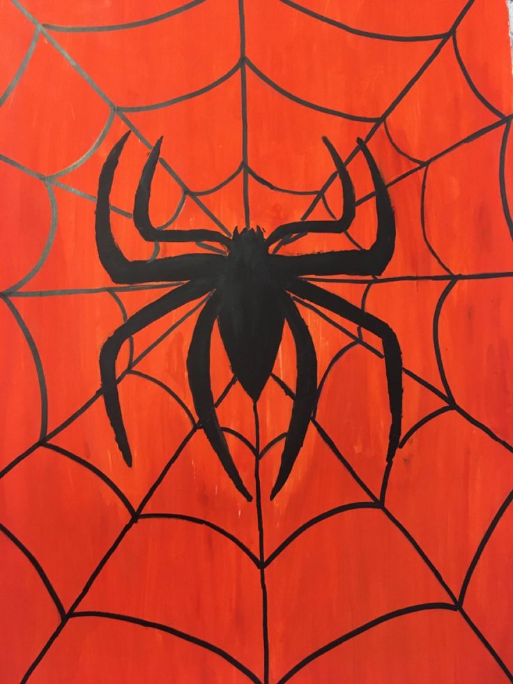 a painting of a spider on an orange background