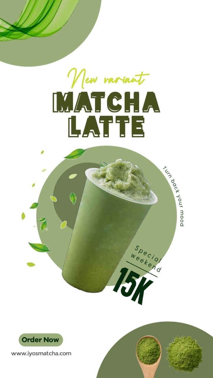 matcha latte advertisement with green tea in it