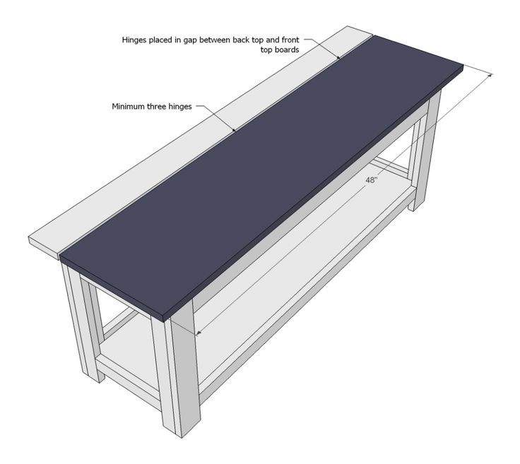 the plans for a bench with built - in shelves and storage space are shown here