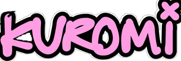 the word kuromi written in pink and black