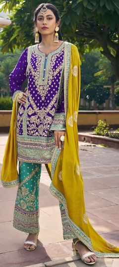 Purple and Violet color Salwar Kameez in Georgette fabric with Embroidered, Sequence, Thread, Zari work Purple White Outfit, Readymade Salwar Kameez, Kids Wear Girls, Party Wear Kurtis, Indian Salwar Kameez, Designer Salwar, Ghagra Choli, Designer Salwar Suits, Salwar Kameez Designs