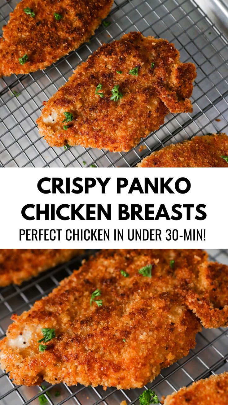 Crispy Panko breaded pan-fried chicken breasts Chicken Parmesan Recipe Panko, Pan Crusted Chicken, Pablo Breaded Chicken, Crispy Parmesan Crusted Chicken, Panko Oven Fried Chicken, Panko Crumbed Chicken, Breaded Grilled Chicken, Crispy Chicken Parm, Pan Fried Chicken Parmesan