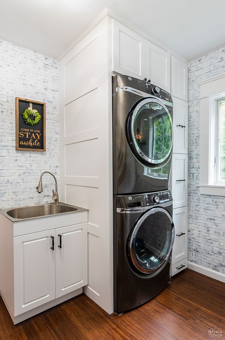 a washer and dryer in a small kitchen